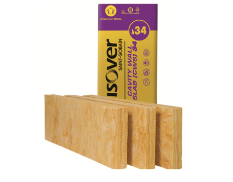 Isover Isover Cavity Wall Slab CWS 34 | 125 x 455 x 1200mm - 6 Slabs - 3.28m2 Mineral Fibre Insulation