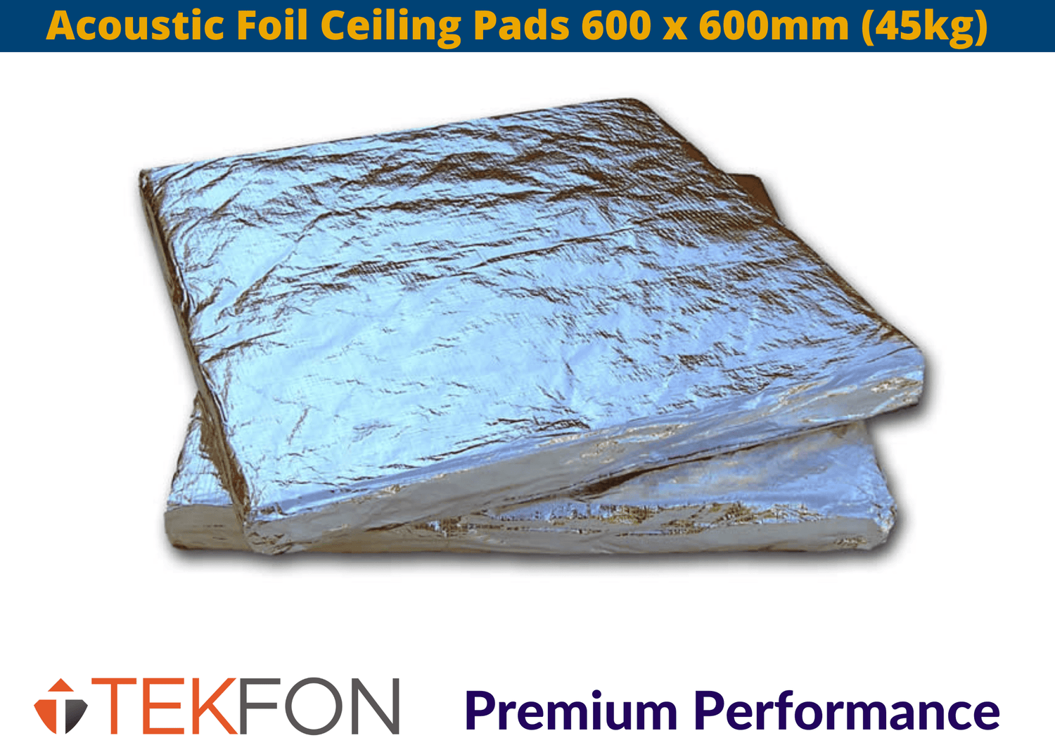 Tekfon Tekfon Acoustic Reduction Foil Ceiling Pads | 600 x 600mm (45kgm3) | 45kg/7kg - 55mm x 8 Per Pack IUK01605 Sound Dampening Panels & Foam
