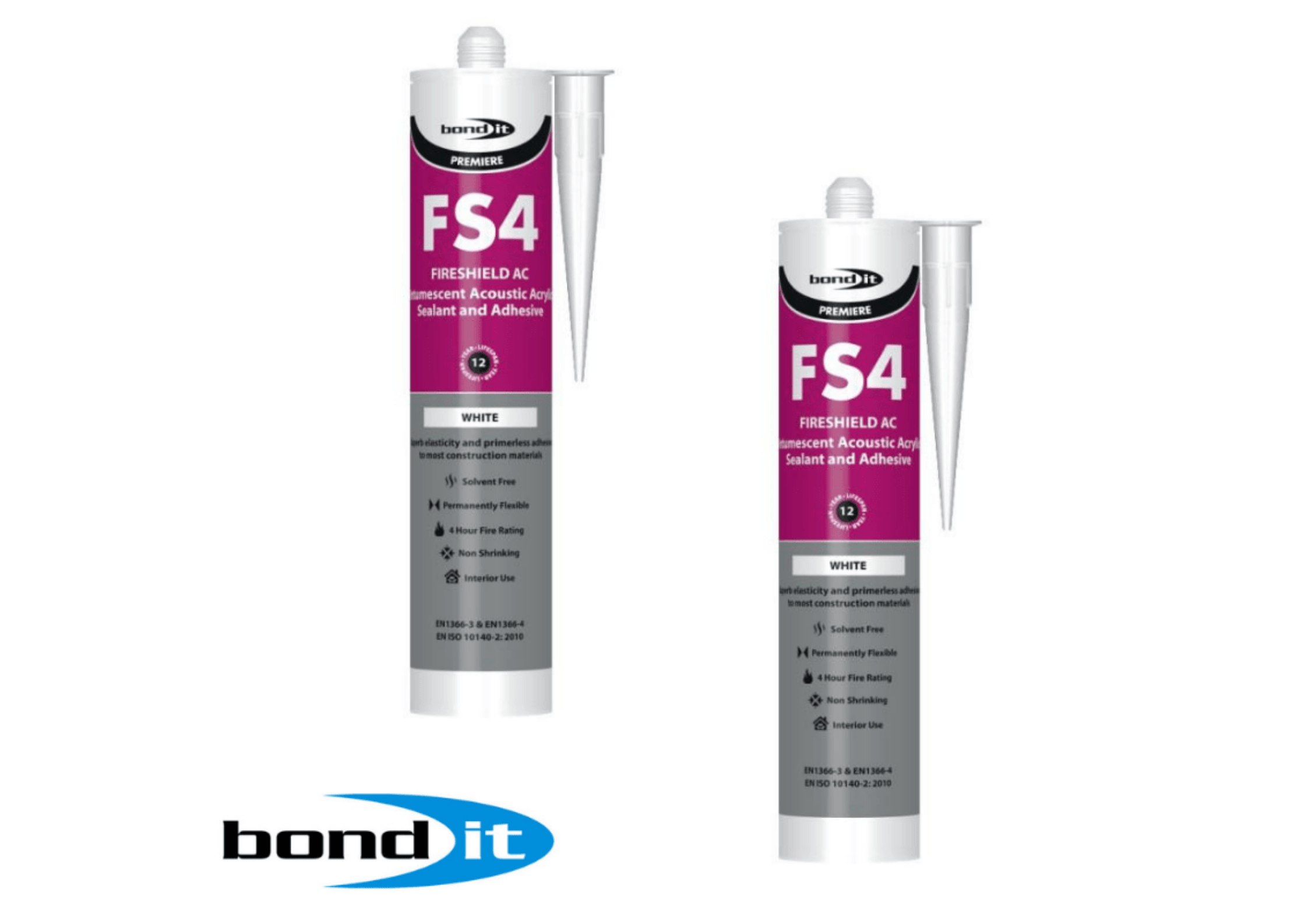 Bond It Building Consumables Single Tube FS4 Fireshield Intumescent Acoustic Sealant White 310ml 5060021360212 IUK01184 FS4 Acoustic Sealant White 310ml 