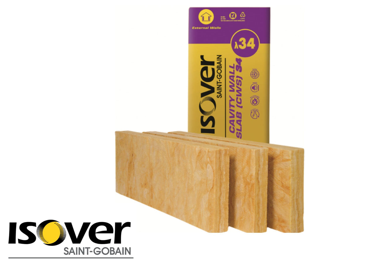 Isover Isover Cavity Wall Slab CWS 34 | 75 x 455 x 1200mm - 10 Slabs - 5.46m2 Mineral Fibre Insulation