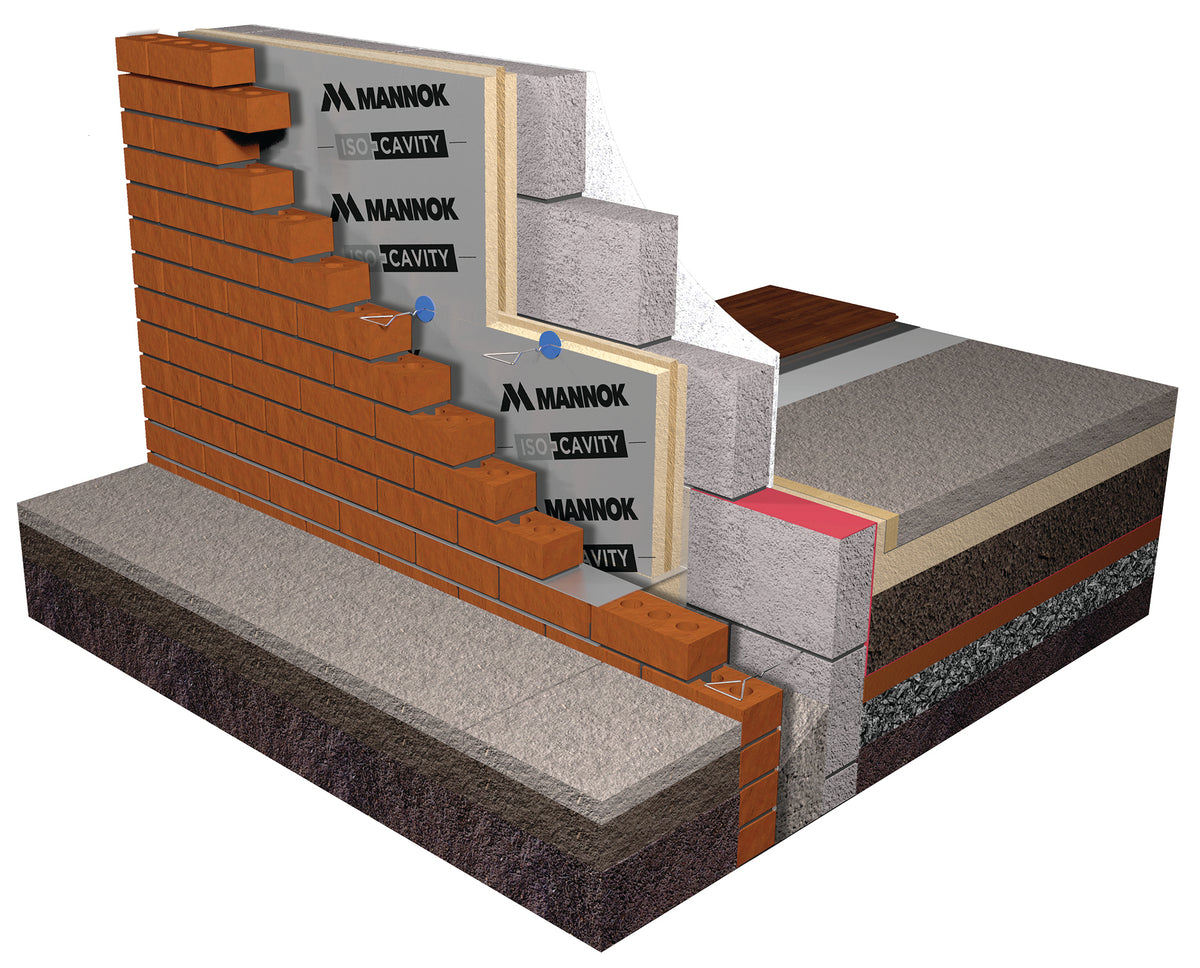 Mannok 90mm Mannok IsoCavity Full Fill Cavity Wall Insulation 1200mm x 450mm - 2.16m2 per pack BM013215 Insulation
