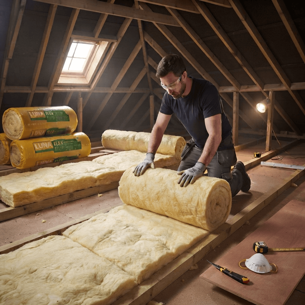ODE 100mm ODE LUNAflex Loft Roll Ultra 7.2m x 1.2m - 8.64m2 per roll BM06701 Mineral Fibre Insulation